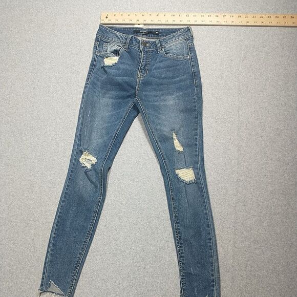 Harper Mid Rise Straight Jeans Size 25 Raw Hem Medium Wash Blue Denim 27X25. - Picture 1 of 8